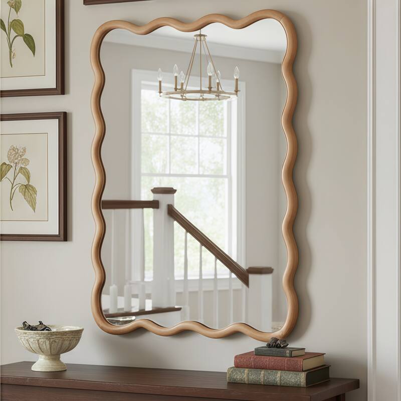 30"x 40" Wavy Rectangle Solid Wood Frame Decorative Mirror,For Bedroom, Bathroom, Living Room, Entryway