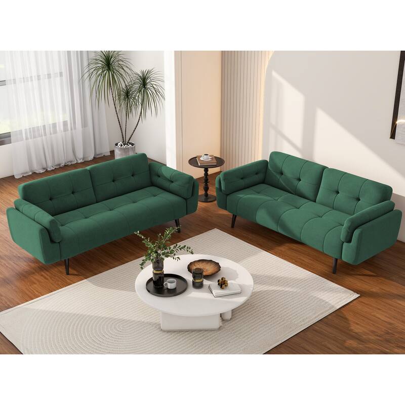2Set Futon Convertible Sofa Bed Adjustable Reclining Sleeper - Green-2Set