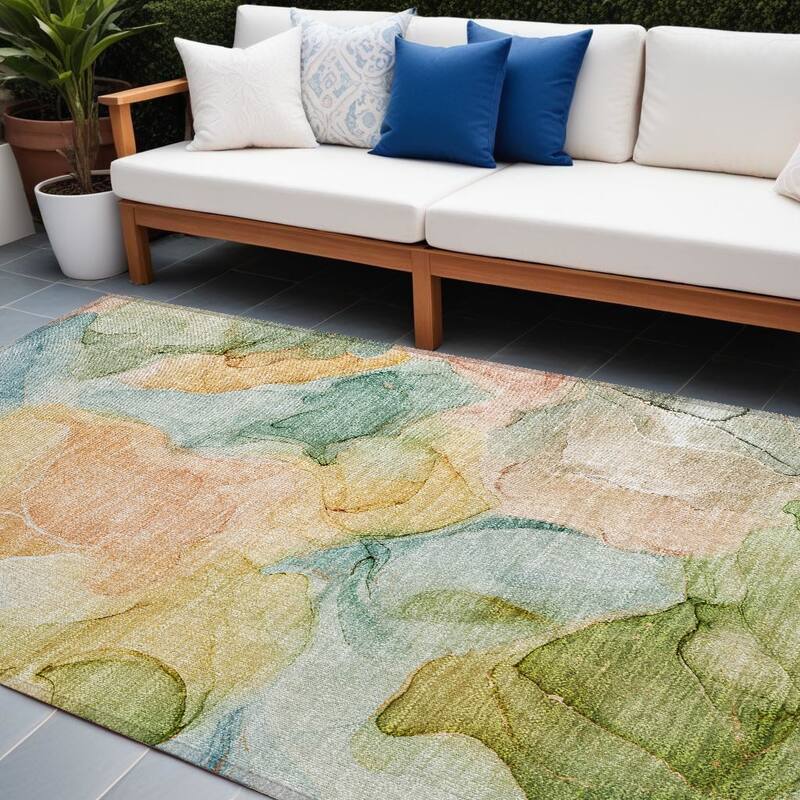 Dava Modern Art-Inspired Weather Resistant Timeless Fusion Outdoor Rug - 8' X 10' - Blue