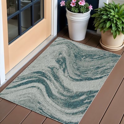 Cave Unique Abstract Weather Resistant Current & Stylish Outdoor Rug