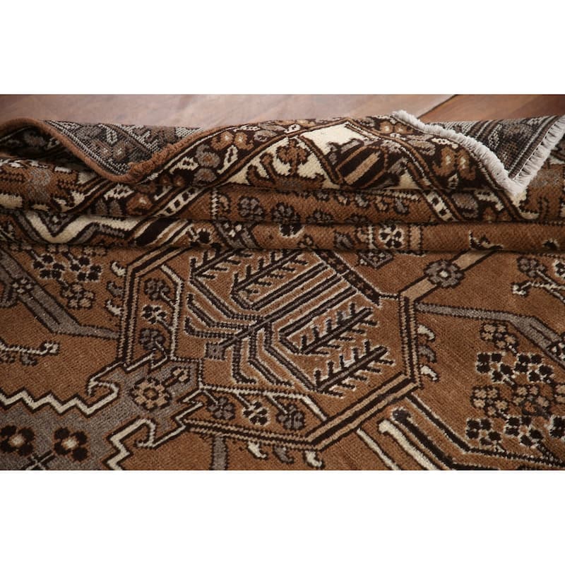 Geometric Brown Bakhtiari Persian Vintage Rug Handmade Wool Carpet - 6'5"x 9'11"