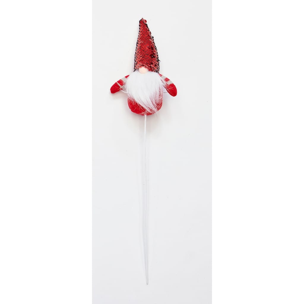 7" Christmas Gnome with Red Sequined Hat on 12" Stem, Set of 6 - 7