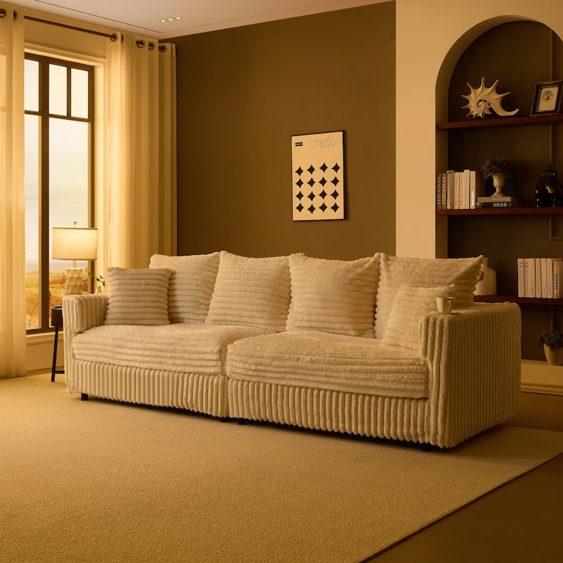 GDFStudio - Plush Corduroy 4-Seater 104.3" Deep Seat Convertible Sofa