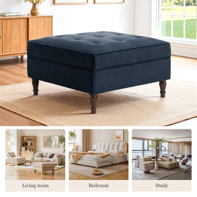 31.78" W Oversized Square Upholstered Storage Ottoman with Wooden Tray