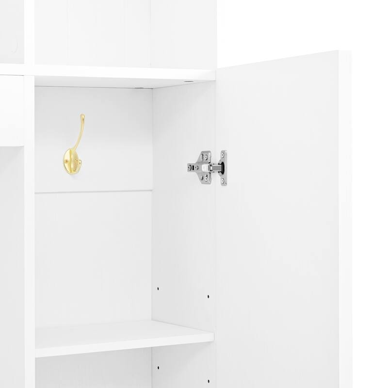 4-IN-1 Elegant 59" Wide Hall Tree with Golden Hooks & Handles, Practical Entryway Bench with Adjustable Shelves