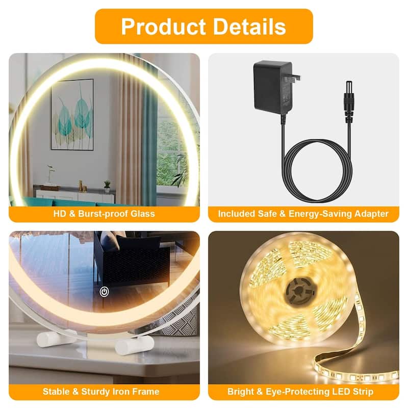 19-Inch Large Round Vanity Mirror with LED Halo Light