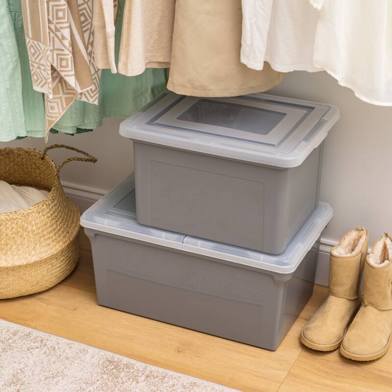 IRIS USA® File Boxes 35 Qt Buckle Lid - Gray - Set of 3