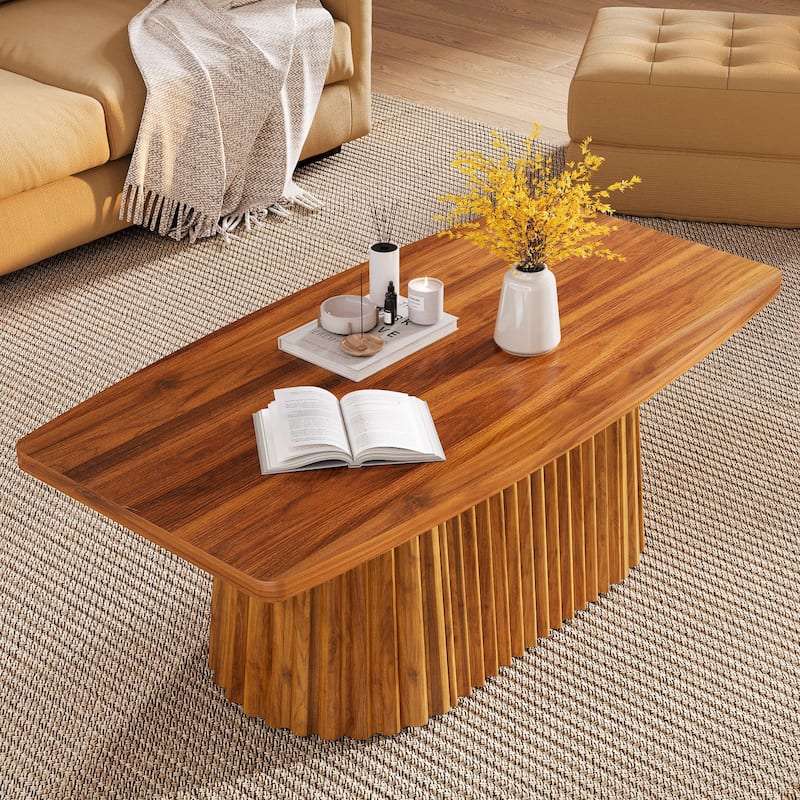47.2" Fluted Coffee Table, Unique Boat-Shaped Living Room Center Table - Bown