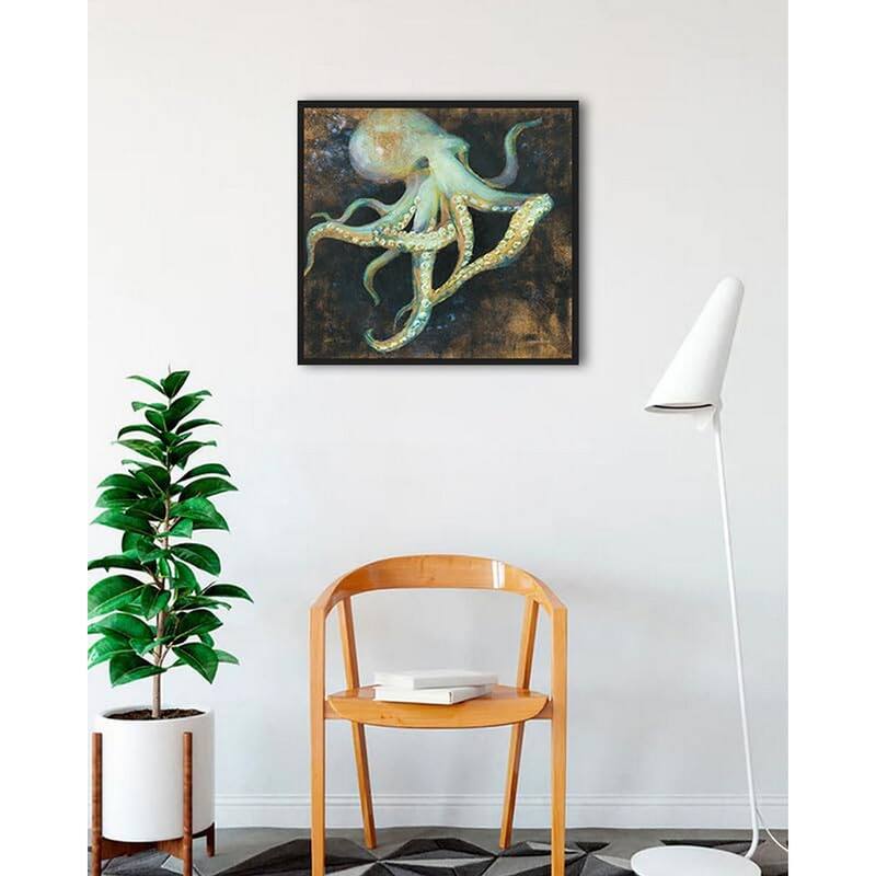 Ocean Octopus On Black Framed Poster - 24 x 24 Inch - Black