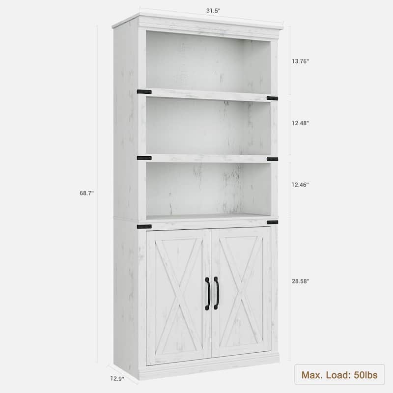 Book Shelf with Door, 5 Tier Wooden Book Case with Storage, 68.7"