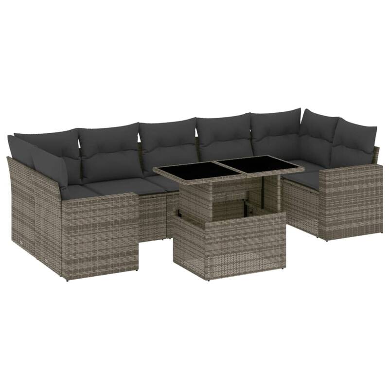 vidaXL Patio Sofa Set with Cushions Outdoor Furniture 8 Piece Poly Rattan - 21.7 x 39.4 x 28.7 in