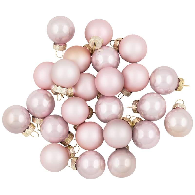 2-Finish Glass Christmas Ball Ornaments - 1" (25mm) - Baby Pink - 24cy