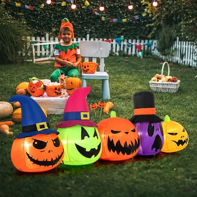 9-Foot Halloween Inflatable Pumpkin Patch with LED Lights and Witch Hats for Outdoor Yard Decor - 108"L × 24"W × 36"H