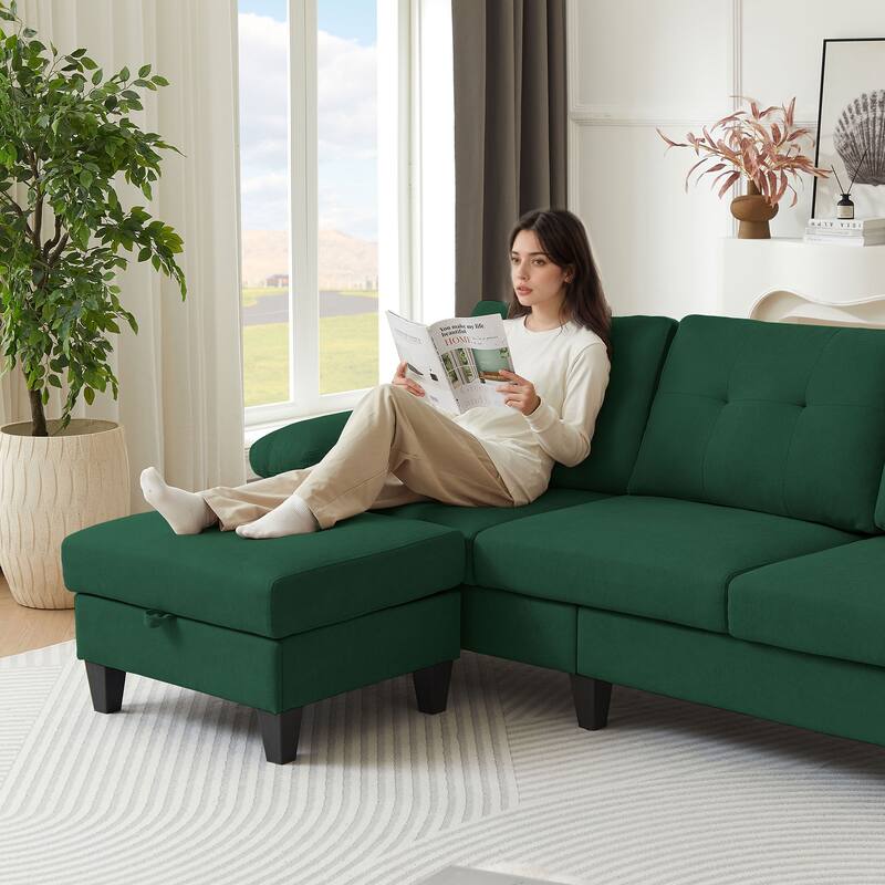 84.45" Wide Sectional Sofa with Ottoman & Side Storage Bags