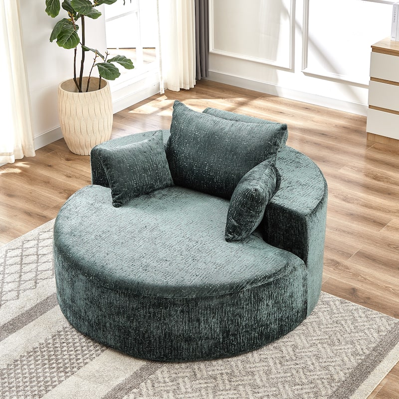 Green Round Chenille Single Sleeper Sofa with Backrest Pillow - Green