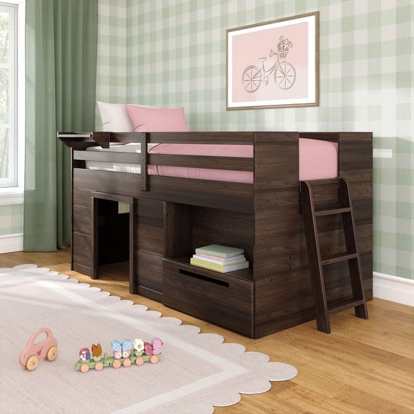 slide 2 of 41, Max & Lily Farmhouse Twin Low Loft Bed with 1-drawer Storage and Shelf