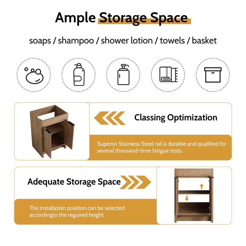 24/30/36 Inch Freestanding Bathroom Vanity Cabinet with Soft Close Door and Adjustable Shelf (Without Sink)