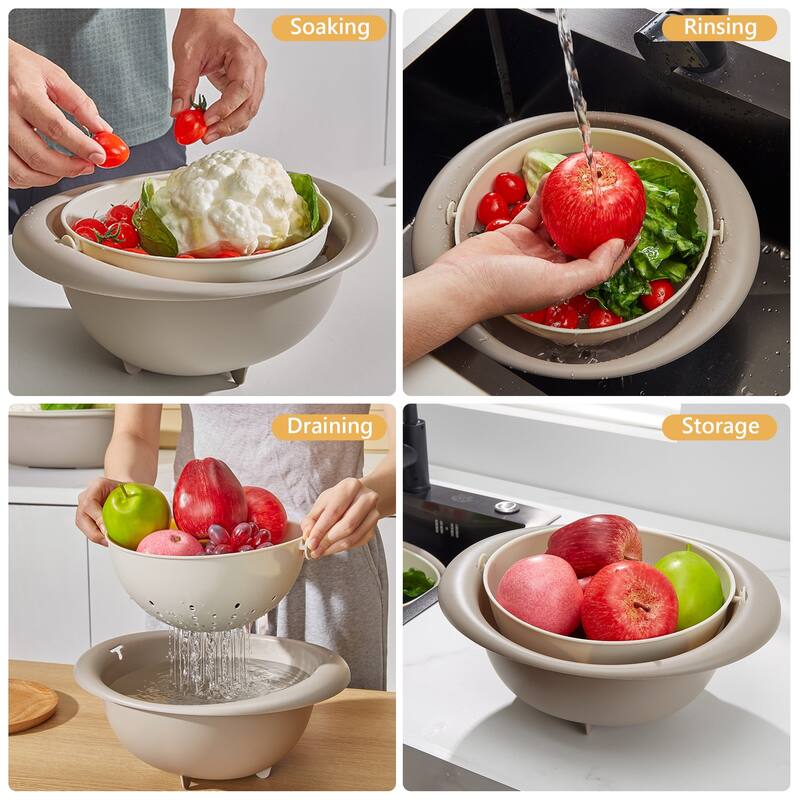 Javlergo Stackable Double Layer Colander with Rotatable Design BPA Free PP Material Dishwasher Safe for Indoor Outdoor Use