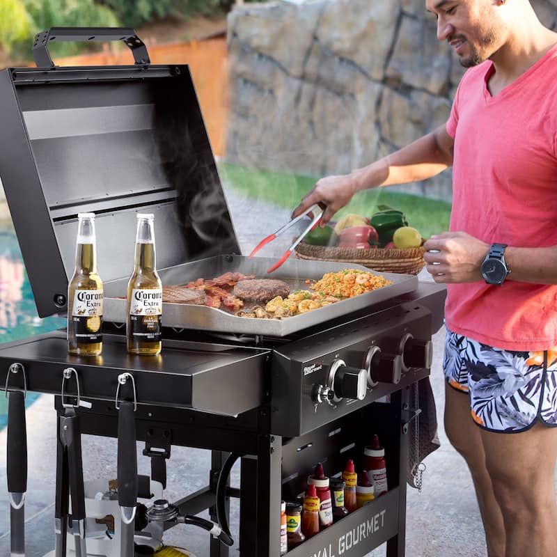 Royal Gourmet, Gas Griddle with Hood and Collapsible Side Shelves