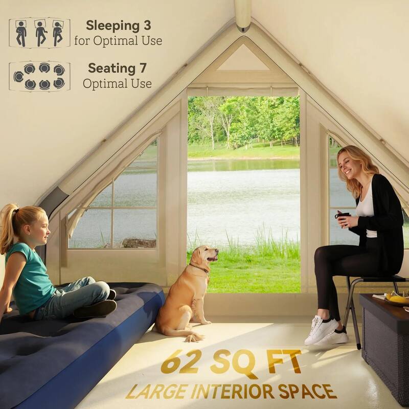 Inflatable Camping Tent with Hand Pump, Waterproof and Windproof