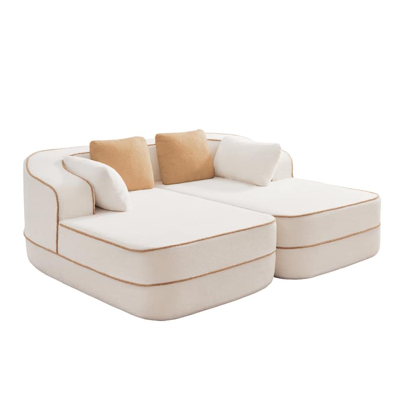 77.2" Double Chaise Lounge Chair, Upholstered Sofa Bed, Teddy Fabric Sleeper Couch with Pillows, Modern Loveseat for Living Room