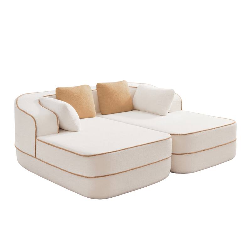 GDF Studio - Greenbrier 77.2" Modern Teddy Upholstered Boneless Sleeper Sofa with Double Chaises, and Contrast Color Design