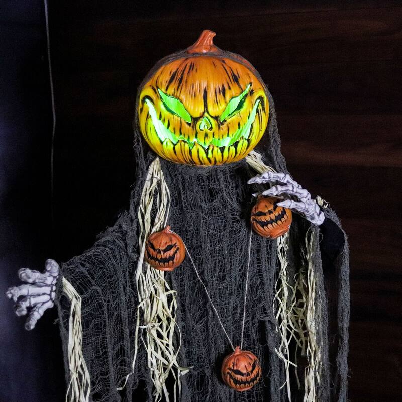 Life-Size Poseable Pumpkin Man with Lights, Indoor/Covered Outdoor Halloween Decoration