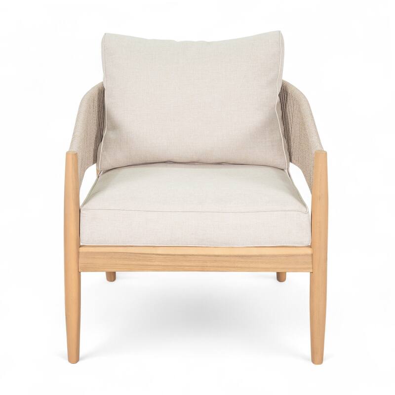 Roomfitters Verona Outdoor Acacia Wood Club Chairs with Rope Detail, Natural Finish and Beige Set of 2 - Set of 2