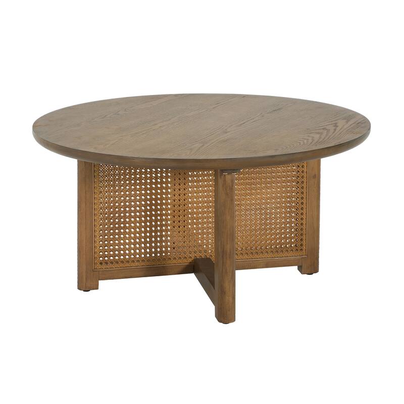 Christopher Knight Home - Seraphina 32" Round Rattan Woven Wood Coffee Table
