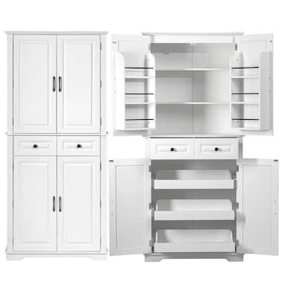 71" Tall Kitchen Pantry Cabinet with 3 Pull Out Cabinet Organizers, Farmhouse Embossed Texture Storage Cabinet