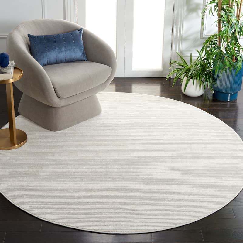 SAFAVIEH Whisper Quinty Contemporary Stripe Fringe Rug - 6'7" Round - Ivory/Ivory