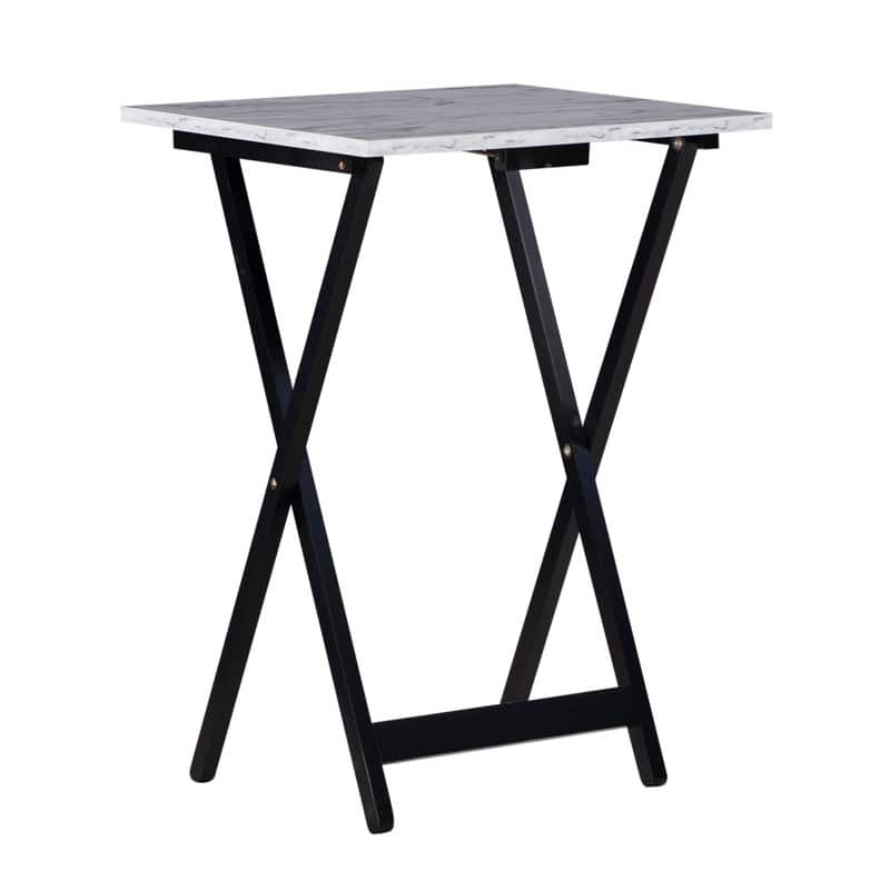Meisel White Faux Marble Tray Table Set - White