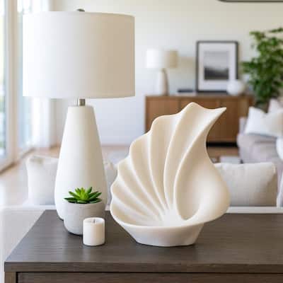 Resin Sculpture Modern Fan-Shaped Abstract Design - 16" White - 14" x 8" x 16"