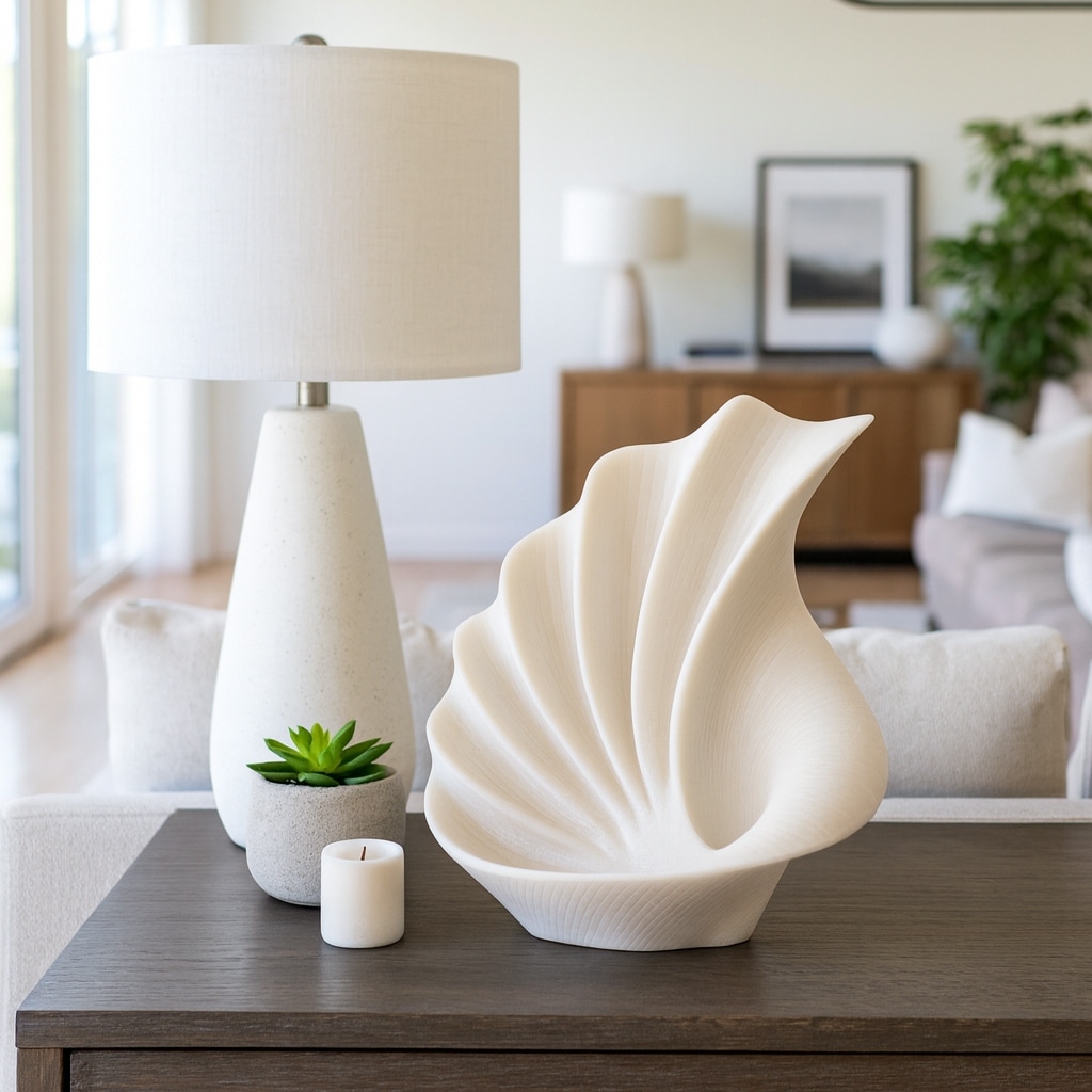 Resin Sculpture Modern Fan-Shaped Abstract Design - 16" White - 14" x 8" x 16"