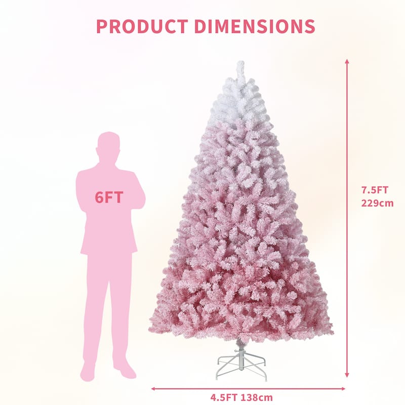 4.5FT Pink Gradient Artificial Christmas Tree – 100 Warm White LEDs, Snow Frosted, 300 Branch Tips, Metal Stand