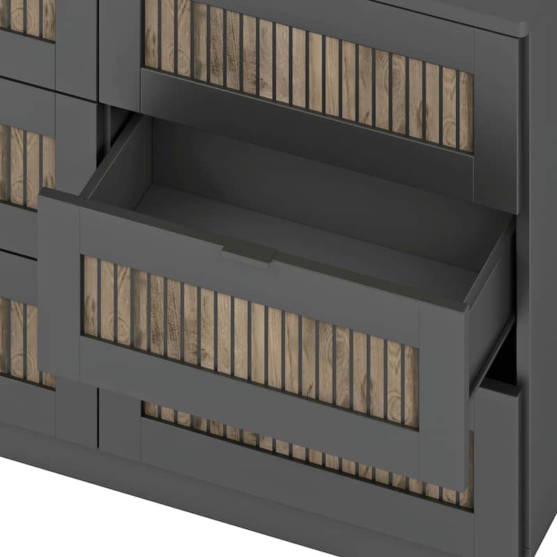 Rustic Farmhouse Style Wooden Dresser with 6 Drawers and Metal Handles