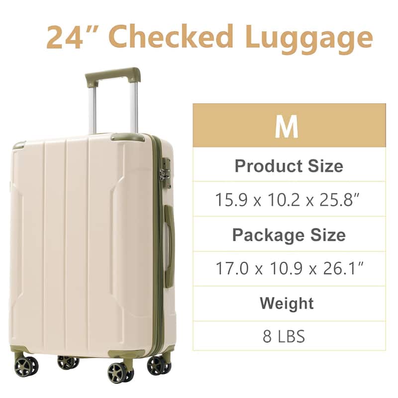 24 Inch Expandable Checked Luggage, Hardshell ABS Medium Suitcase with Double Wheels & TSA Lock, Suitcase for Men Women