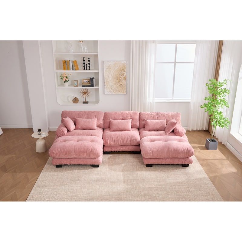 GDFStudio - Pelletized U Shape Cloud Couch with Bolster Armrest Pillows