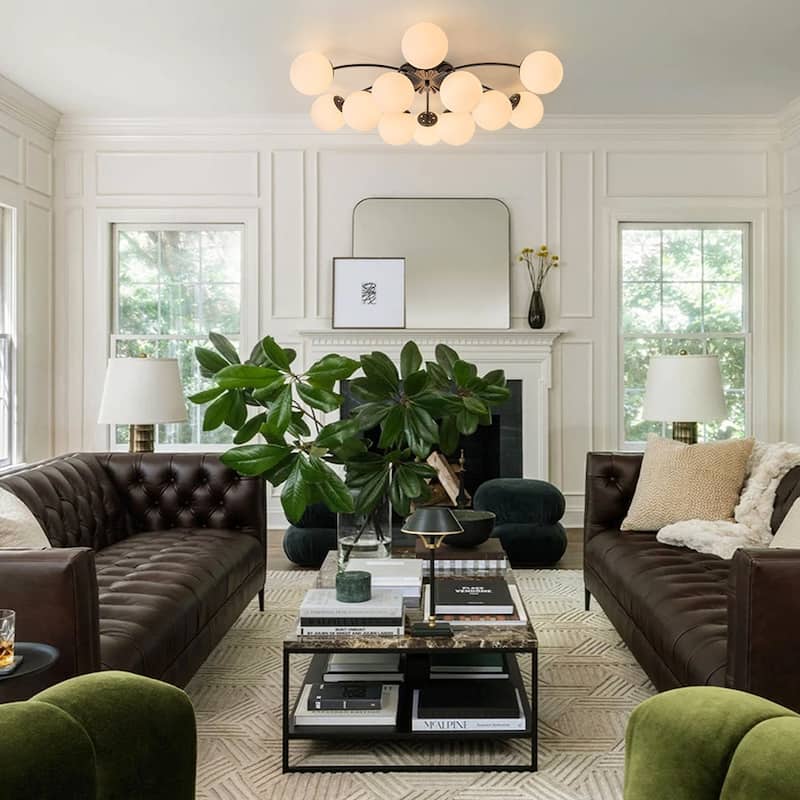 Mid-Century 12-Light Milky Glass Globe Sputnik Ceiling Light - 39in