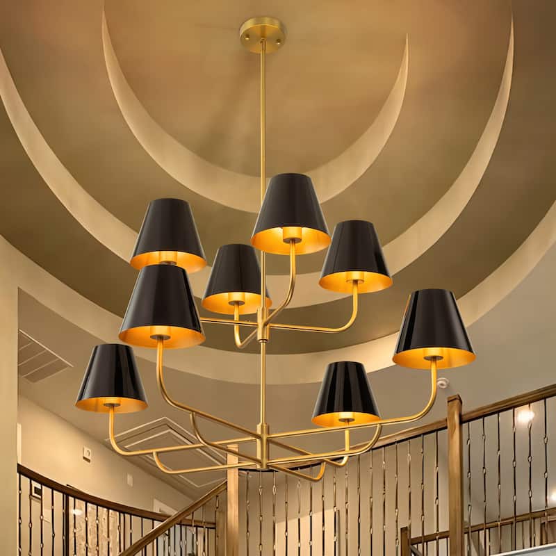8-Light Mid-Century Modern Oversized 2-Tier Chandelier Cone Sputnik Pendant Chandelier