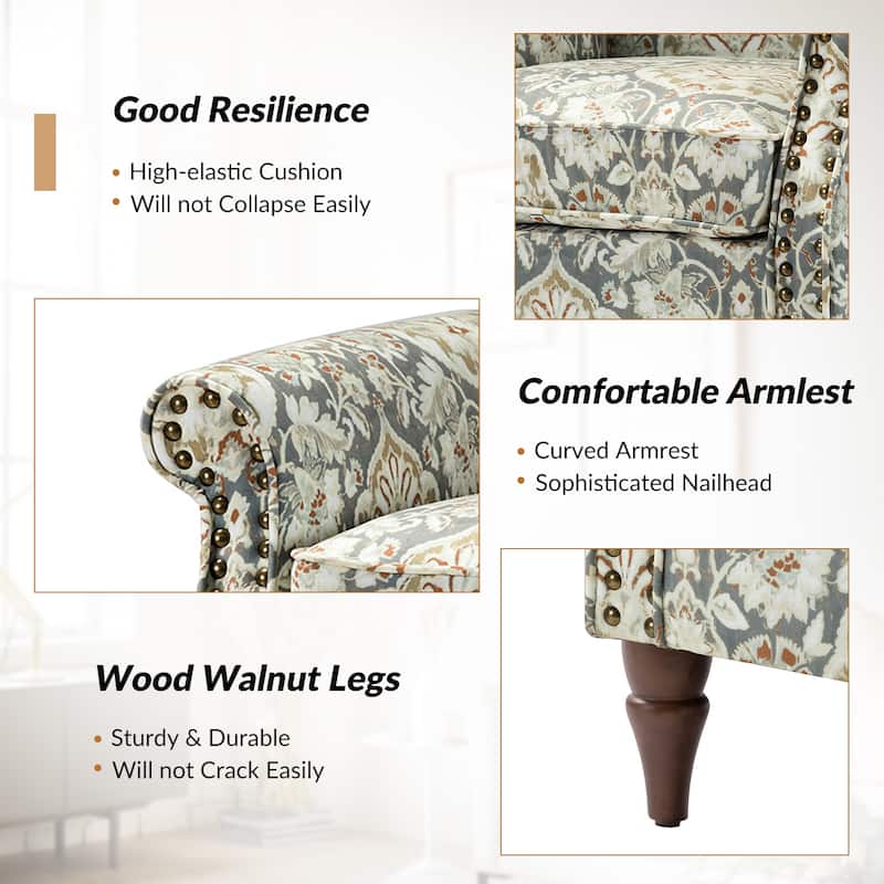 Nyctelius Traditional Polyester Accent Chair with Rolled Arms and Nailhead Trim by HULALA HOME