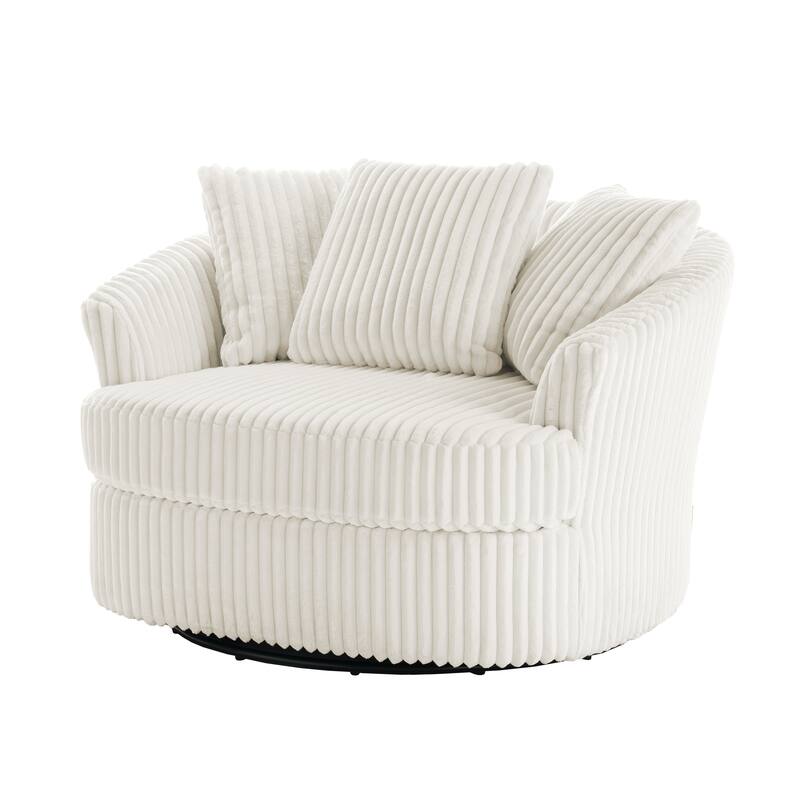 Oversized 43" W Plush Corduroy Swivel Barrel Chair with Pillows