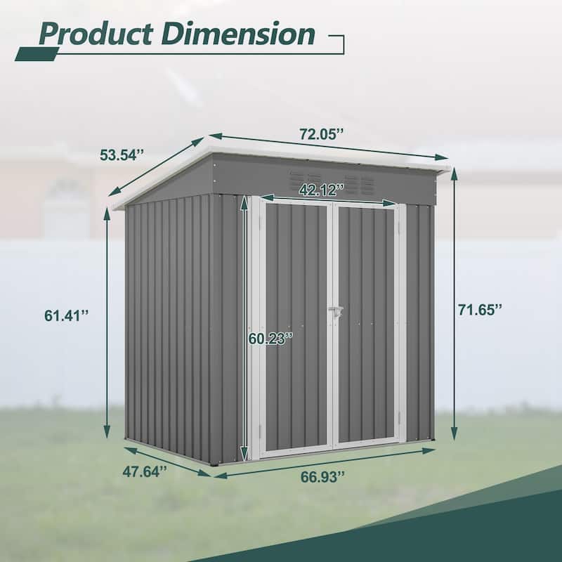 6x4 ft Outdoor Metal Storage Shed for Garden Tools Lockable Door With Floor Frame