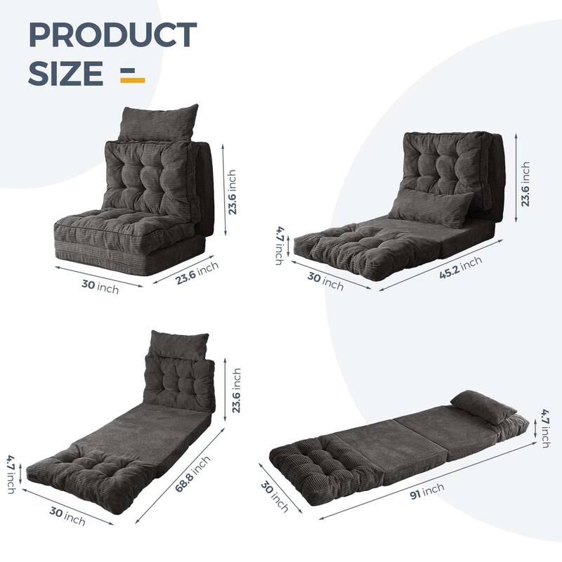 Corduroy Bean Bag Bed Tufted Folding Sofa Bed with Pillows