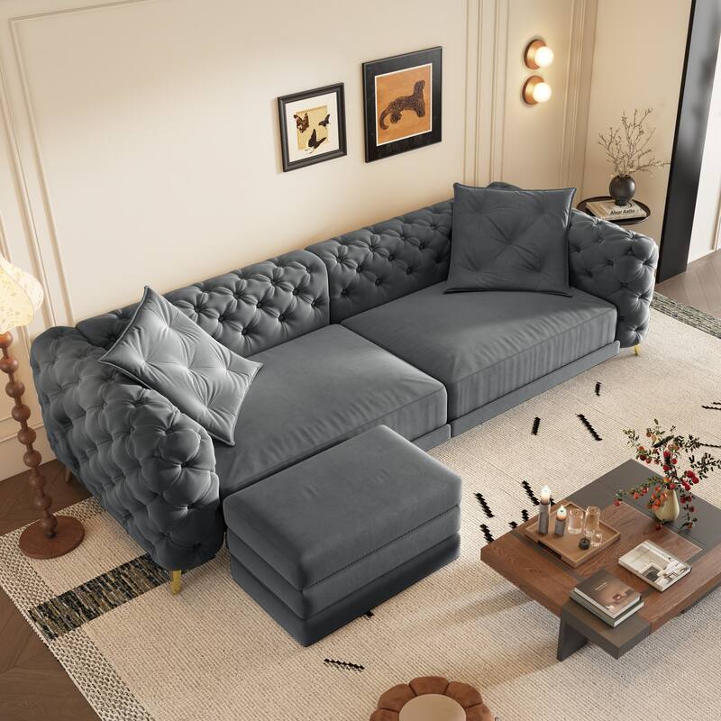 97.7" 3-in-1 Convertible Sleeper Sofa, Pull Out Sofa Bed with Ottoman, 4-Seater for Small Spaces & Apartments