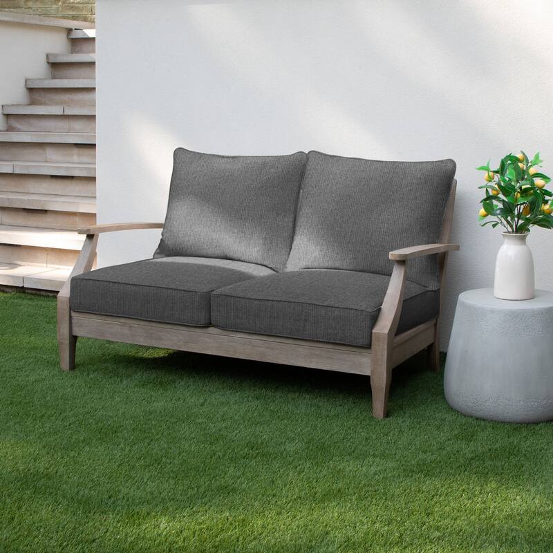 Sorra Home Sunbrella Outdoor Loveseat Pillow and Cushion Set - 22.5 in W x 22.5 in D x 5 in H - Revive Charcoal