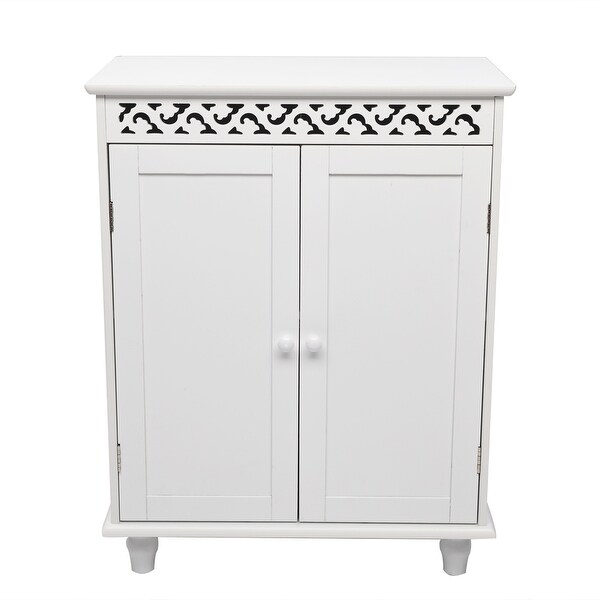 White Carved Double Door Bathroom Storage Cabinet - 23.63