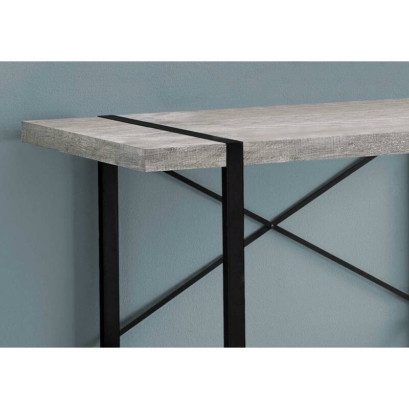 Wood Veneer Computer Desk with Black Metal Base and Rectangular Shape