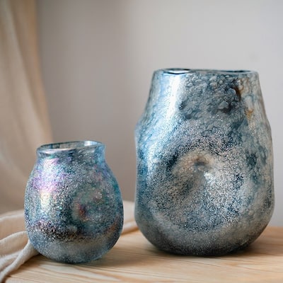 RusticReach Blue Bubble Hand Blown Glass Vase