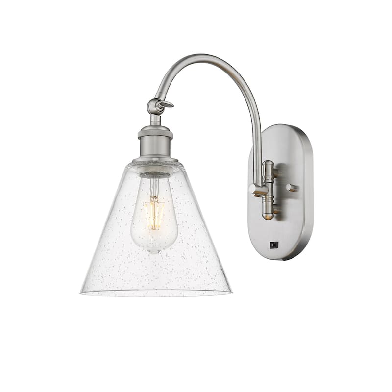 Innovations Lighting 518-1W-14-8 Berkshire Sconce Berkshire 14" Tall - Brushed Satin Nickel / Seedy